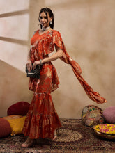 Crop Top With Sharara And Frill Dupatta In Rust Color